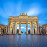 The Brandenburg Gate monument in Berlin city, Germany.
