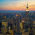 A high angle shot of city buildings in new york manhattan